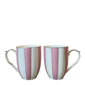 Grace Teaware Porcelain Pink Striped Tea & Coffee Mug Set of 2 Gold Accents New